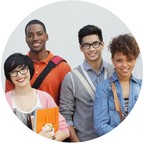 Group of diverse young adult people smiling and standing together.
